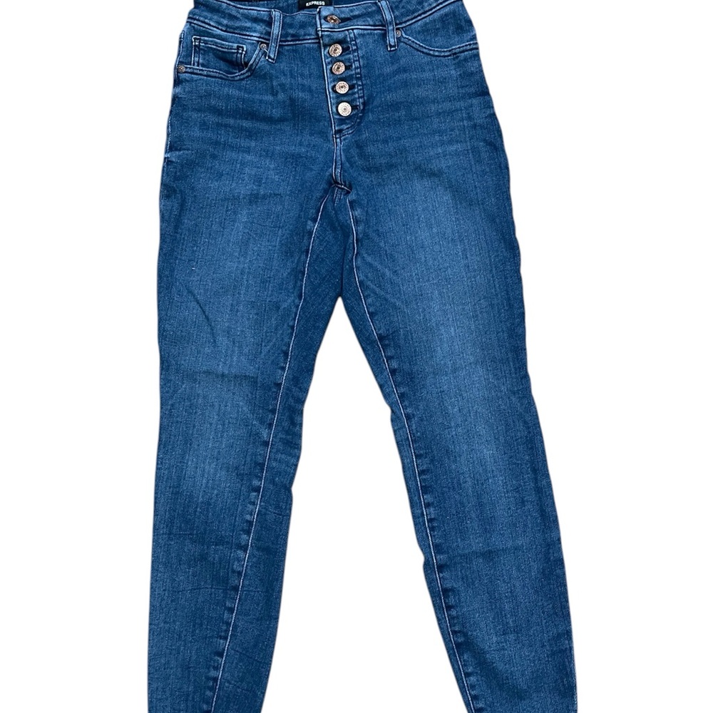 Express Women's  Curvy Skinny Jeans With Button In Front 
Color Blue Size 8/L